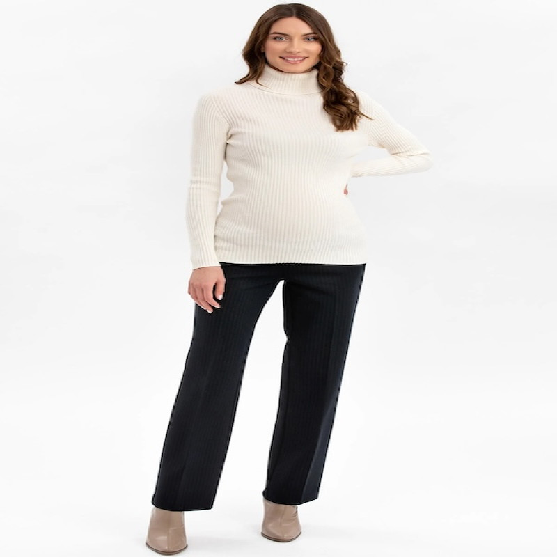 Made in Italy AURORA White Ribbed Maternity Turtleneck